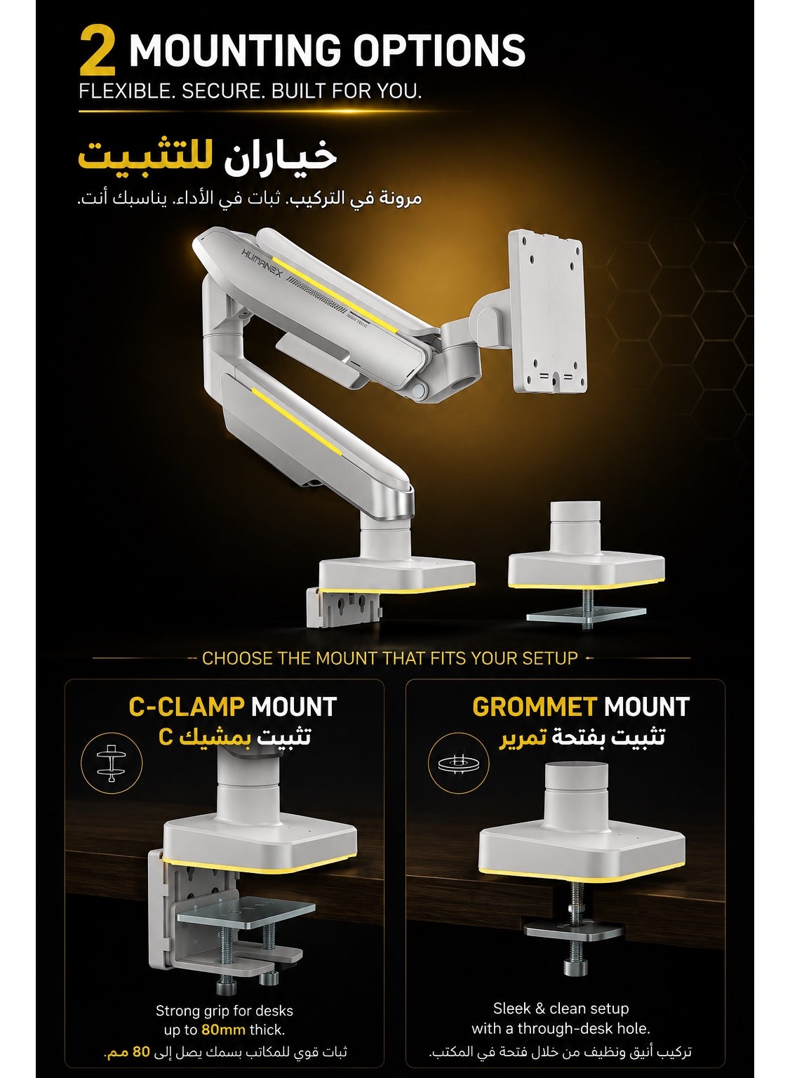 Gaming Monitor Arm & Single Monitor Stand, Heavy Duty RGB Desk Mount for 17–35″ Screens, Supports up to 18 kg, Full-Motion Tilt, Swivel & 360° Screen Rotation, Brilliance Angel Design with 20 RGB Lighting Modes, VESA 75×75 / 100×100