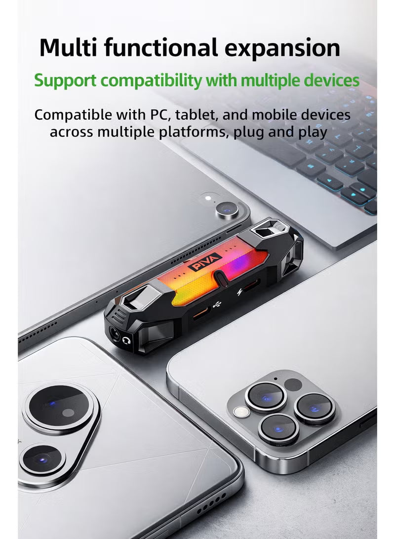 PIVA X41 4-in-1 USB-C Gaming Hub & Docking Station with DAC Sound Card, 60W PD Fast Charging, 3.5mm Audio Jack, USB Data Port, RGB Lighting – Compatible with iPhone, iPad, Android, RedMagic & Laptops