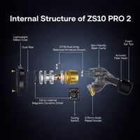 KZ ZS10 PRO 2 IEM In Ear Monitor, 1DD+4BA Hybrid Wired 3.5mm Earphone Earbuds with 4-Level Tuning Switch, 3-Way Crossover, Silver-Plated Cable for Musicians, Audiophiles & Gamers (With Mic)