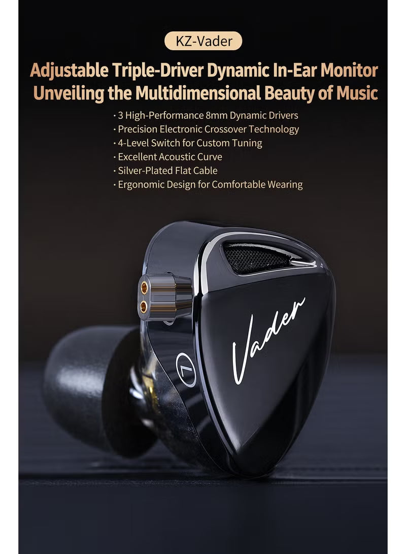 Z Vader IEM High-Resolution Triple Driver In-Ear Monitor Earphones, HiFi IEM with 4-Level Custom Tuning, Electronic Crossover Filter, 0.75mm 2-Pin Wired Earbuds with Mic, Deep Bass Studio Sound for Gaming & Music - (High Resolution Version, With Mic)