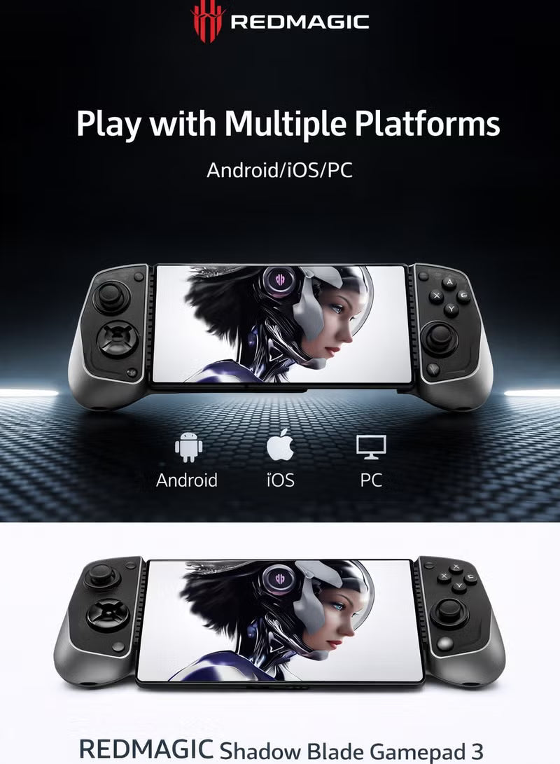 Shadow Blade Gamepad 3 by RedMagic– Anti-Slip Comfort Grip, RGB Lighting, 6-Axis Gyroscope, Linear Motor, 2 Programmable Shoulder Buttons, High-Precision Hall Joysticks, Bluetooth 5.3, 840mAh Battery, Multi-Platform Compatibility (Android / iOS / PC), 213