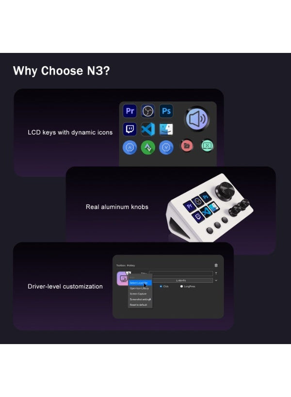 MiraBox N3 Stream Controller Deck V3 with 6 Programmable LCD Keys, 3 Multifunction Rotary Dials and 3 Tactile Buttons, Stream Deck Macro Controller for Live Streaming, Gaming, Audio Control, OBS Studio, Twitch, YouTube, Windows and Mac