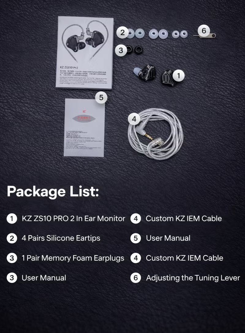 KZ ZS10 PRO 2 IEM In Ear Monitor, 1DD+4BA Hybrid Wired 3.5mm Earphone Earbuds with 4-Level Tuning Switch, 3-Way Crossover, Silver-Plated Cable for Musicians, Audiophiles & Gamers (With Mic)