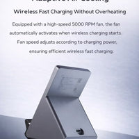 C 80W Fast Wireless Charger – Air-Cooled Wireless Charging with 5000 RPM Fan, Dual-Use Charger & Phone Stand, Carbon Fiber Texture, Multi-Device Compatibility, 8-Level Safety Protection, Includes 120W Power Adapter, For iPhone 17 and below, Samsung, Redma