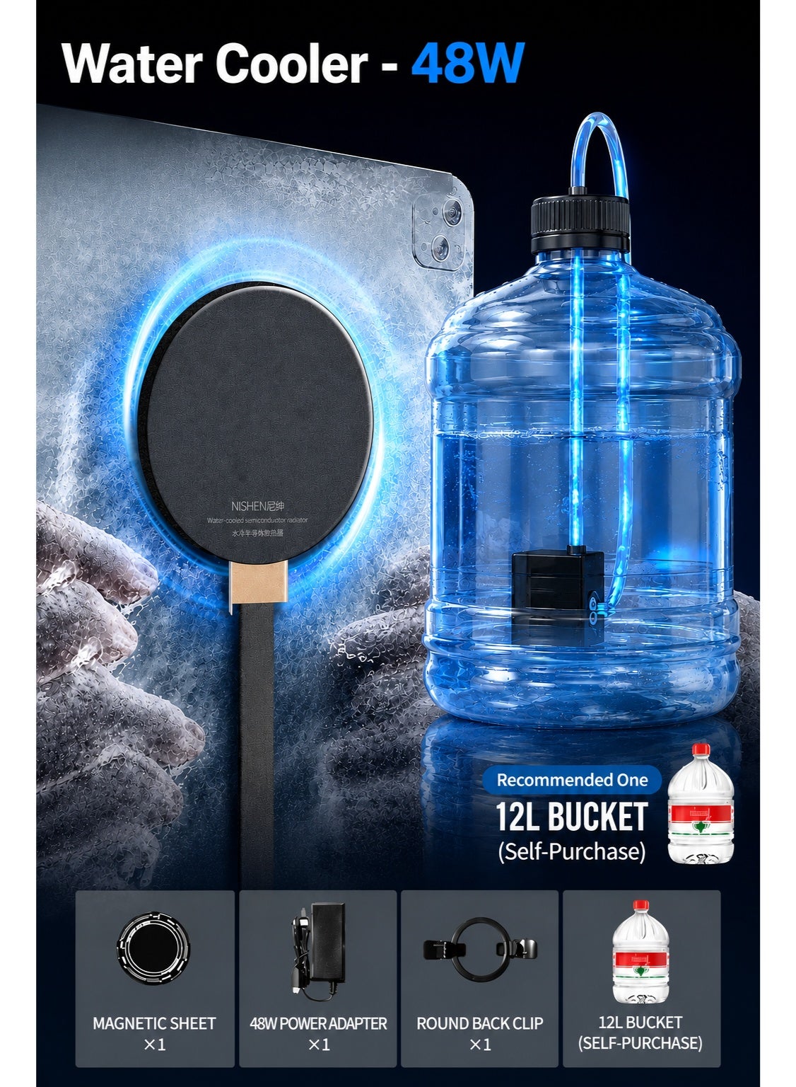 Ni-SHEN Nishen 48W Pump Liquid Cooling Phone & Tablet Cooler – Advanced Water Ci