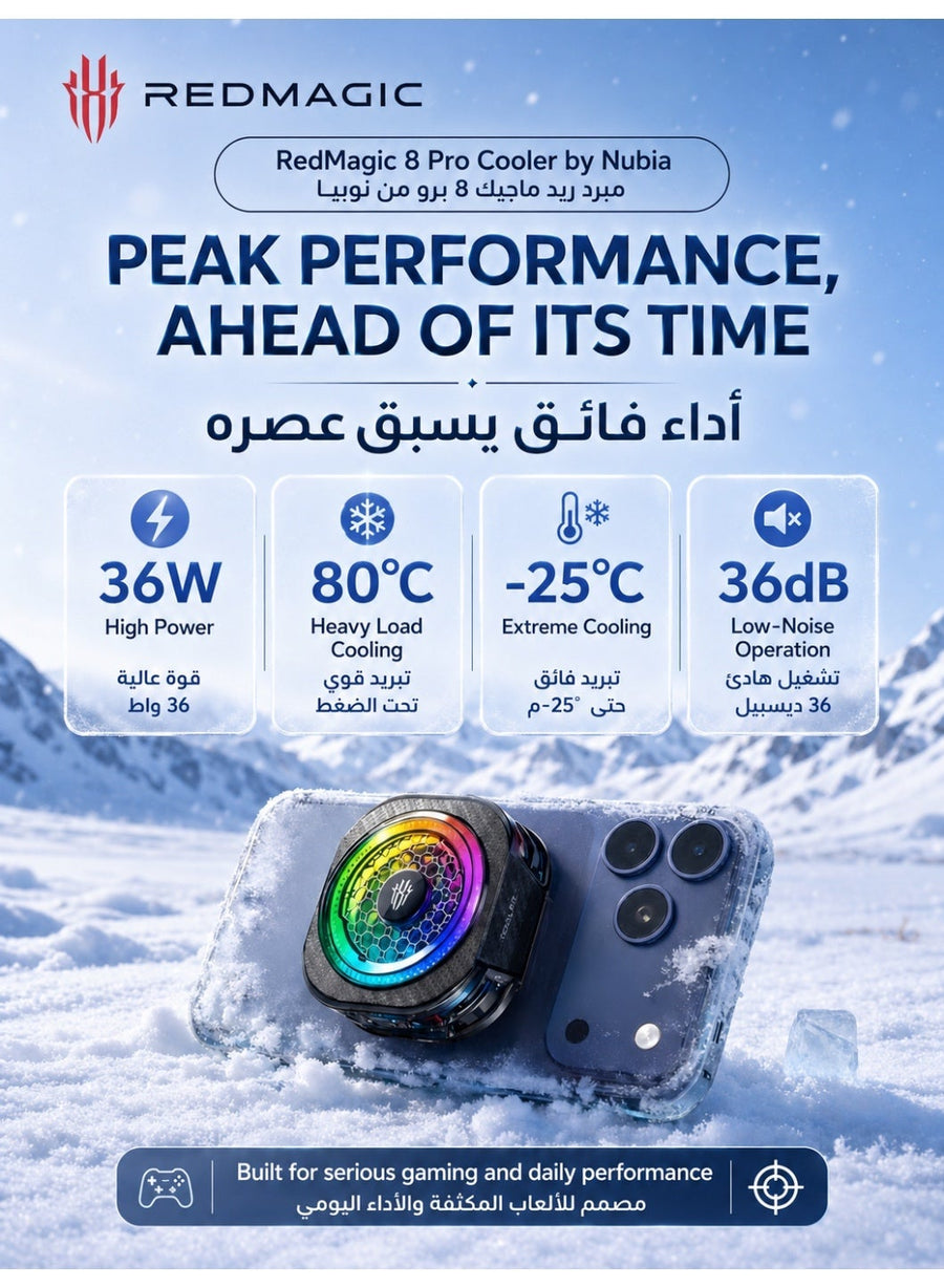 RedMagic 8 Pro Magnetic Phone & Tablet Cooler – 36W Ultra-Cooling RGB Gaming Fan with Graphene Heatsink, Magnetic Mount & Clip for RedMagic, iPhone, Android, iPad & Steam Deck – Black