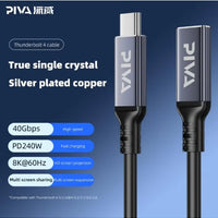 PIVA USB-C Extension Cable Thunderbolt 4 (Male to Female), 50cm Length, 40Gbps Data Transfer, PD 240W Fast Charging, 8K@60Hz Video Output, High-Performance Data, Audio & Video Transmission, Durable Design, Compatible with Smartphones, RedMagic, iPhone