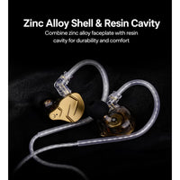 KZ ZSN PRO X IEM Dual Driver 1BA+1DD Hybrid Metal Earphones HiFi in-Ear Monitor with Detachable Recessed 2Pin Cable, Zinc Alloy Panel (With Mic, Gold)