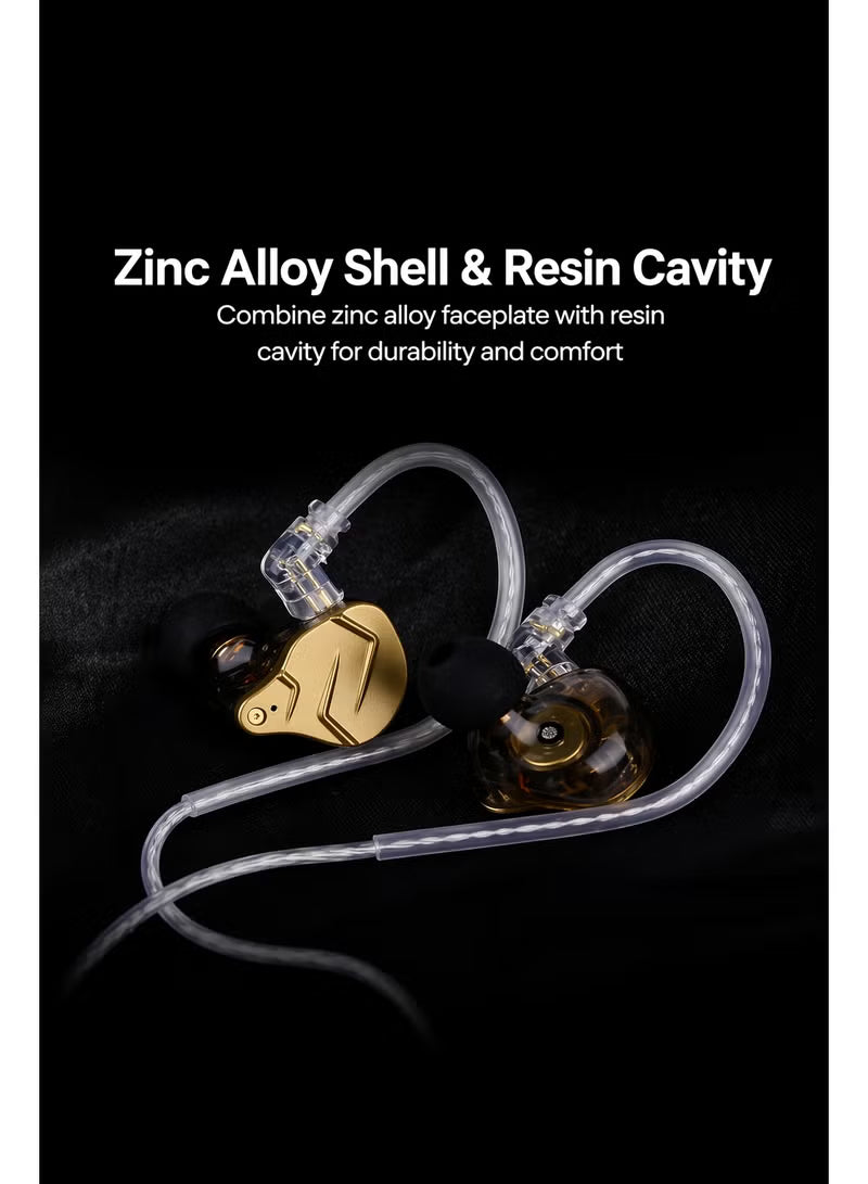 KZ ZSN PRO X IEM Dual Driver 1BA+1DD Hybrid Metal Earphones HiFi in-Ear Monitor with Detachable Recessed 2Pin Cable, Zinc Alloy Panel (With Mic, Gold)