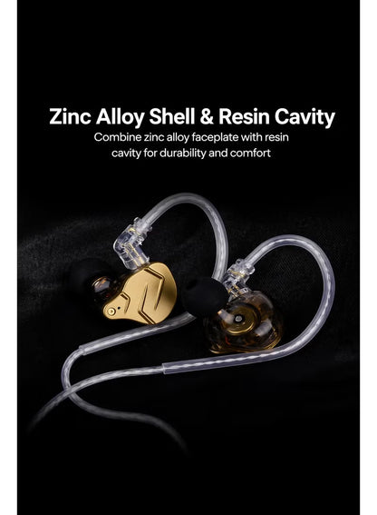 سماعات KZ ZSN PRO X IEM بمحرك مزدوج 1BA+1DD هجين معدنية، سماعات أذن HiFi مراقبة بأذن، مع كابل 2Pin قابل للفصل غير بارز، لوحة من سبائك الزنك (مع ميكروفون، ذهبي) - ذهبي