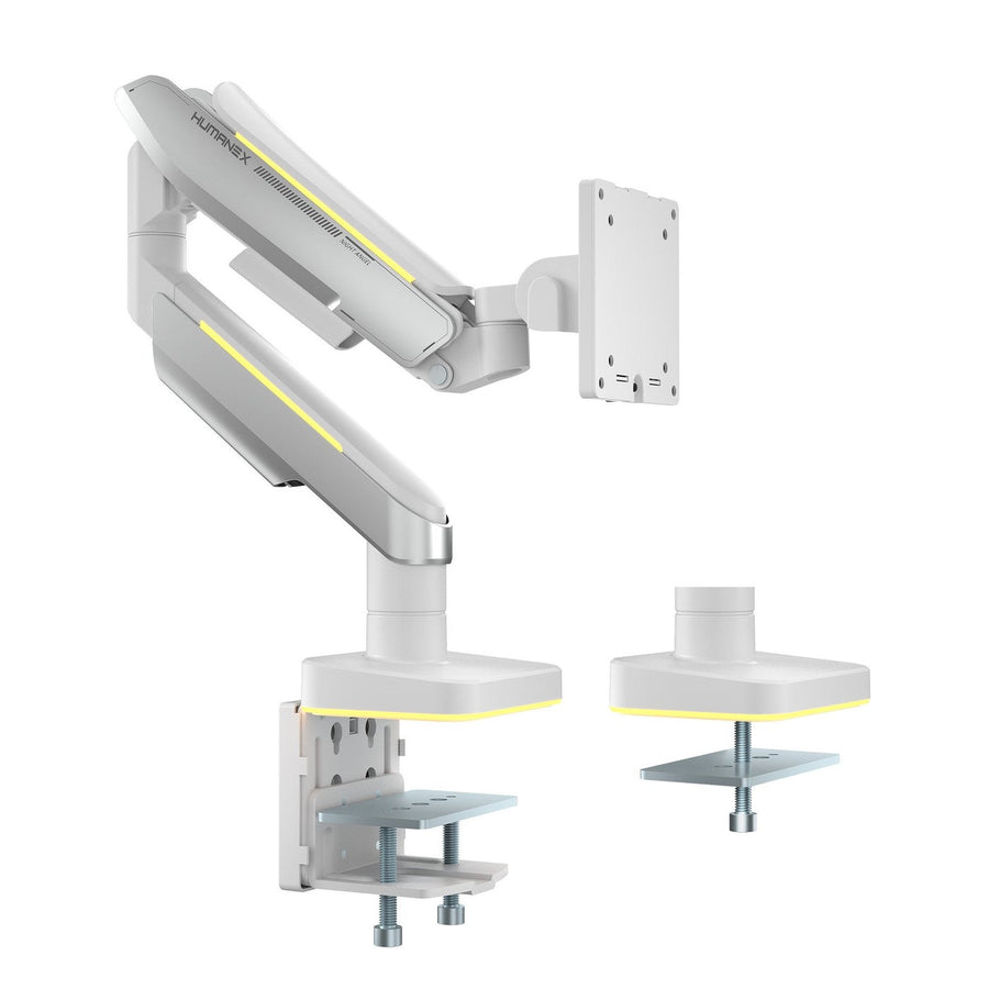 Humanex Brilliance Angel Premium Professional RGB Gaming Monitor Arm, Heavy Duty Single Monitor Desk Mount for 17–35″ Screens, Supports up to 18 kg, Full Motion Tilt, Swivel and 360° Screen Rotation, 20 RGB Lighting Modes, VESA 75×75 / 100×100, Bu