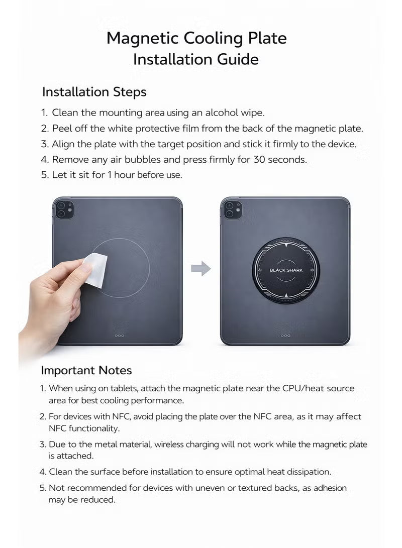Magnetic Suction Sheet for Tablet Cooler by Black Shark, for Tablets, Thermally Conductive Steel Plate with Strong Adhesive, Compatible for Most Cooling Devices or Magnetic Attachments - for iPAD Pro, Xiaomi Pad, and many other Tablets