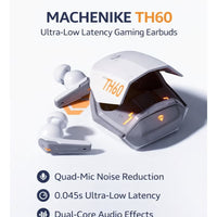 Machenike TH60 Gaming Earbuds TWS Earphones Bluetooth 5.4 – Ultra Low Latency No Delay Wireless Gaming AirPods, Dual Sound Modes (Gaming & Music), ENC Microphone, Immersive Stereo Sound, IPX5 Water Resistant, Long Battery Life with Charging Case, USB-C Fa