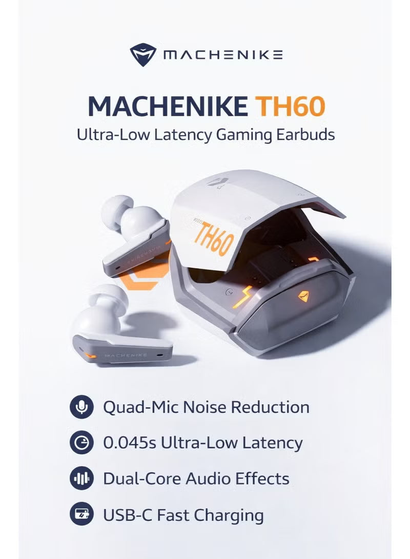 Machenike TH60 Gaming Earbuds TWS Earphones Bluetooth 5.4 – Ultra Low Latency No Delay Wireless Gaming AirPods, Dual Sound Modes (Gaming & Music), ENC Microphone, Immersive Stereo Sound, IPX5 Water Resistant, Long Battery Life with Charging Case, USB-C Fa