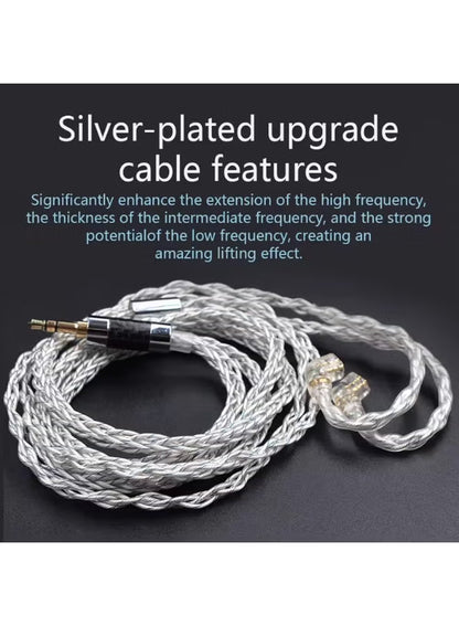 Z 784 Core Blue-Silver Mixed Silver-Plated Hi-Fi Audio Upgrade Cable, 3.5mm Plug, 2-Pin Connector, Low-Loss High-Purity Replacement Cable for KZ IEM Earphones