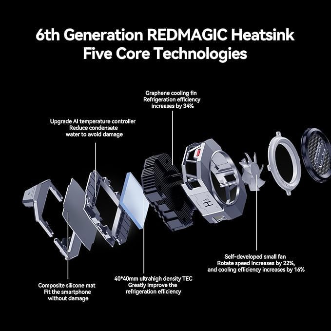 مبرد الهاتف المحمول RedMagic 6 للألعاب، بقدرة 30 وات مع مشبك RGB LED قابل للسحب