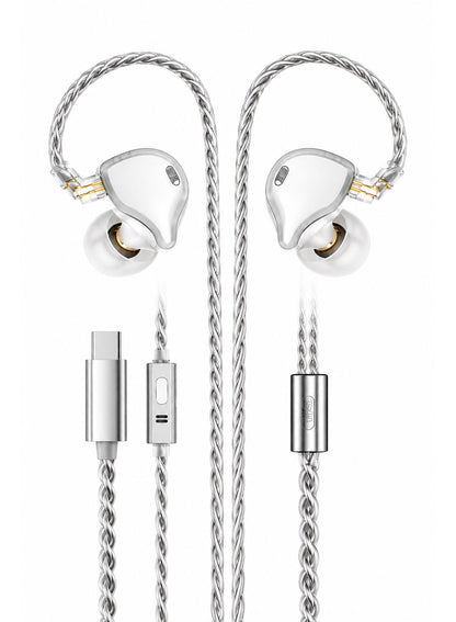 Misiom Gemini Dual Driver Type-C IEM Earphones with Microphone & Built-in DAC, 10mm Dynamic Driver, LCP Diaphragm, Silver-Plated Cable, HiFi USB-C Gaming Headphones for Android, Mobile, Tablet, Laptop, PC & Music