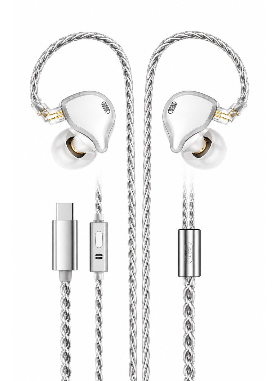 Misiom Gemini Dual Driver Type-C IEM Earphones with Microphone & Built-in DAC, 10mm Dynamic Driver, LCP Diaphragm, Silver-Plated Cable, HiFi USB-C Gaming Headphones for Android, Mobile, Tablet, Laptop, PC & Music