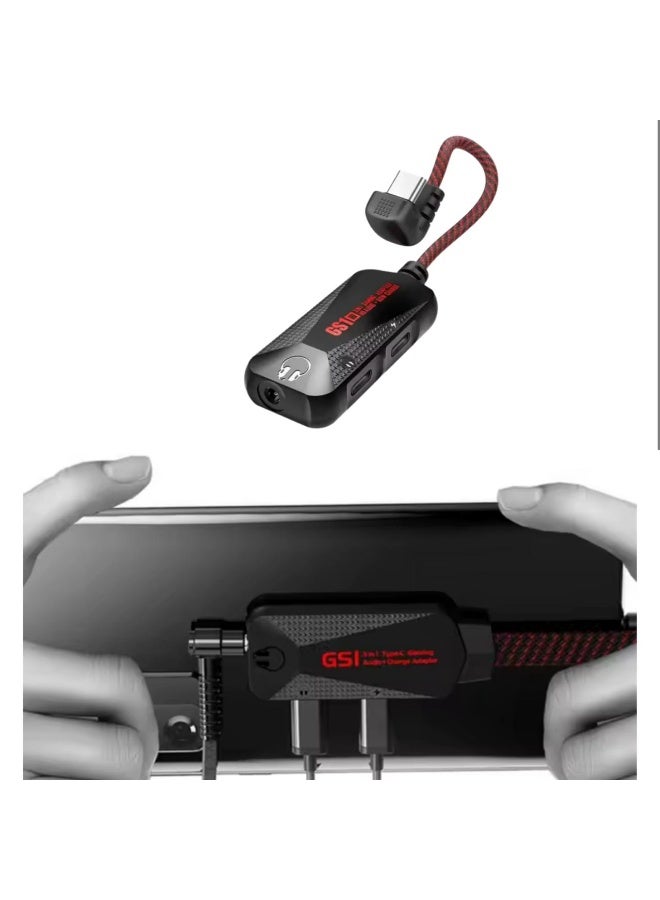 GS1 Type-C 3-in-1 Gaming Audio Adapter, 60W PD Fast Charging + 3.5mm Hi-Res Sound Card, Type-C to Aux Converter with Mic Support, Magnetic Design for Android, RedMagic, Black Shark, Xiaomi, Huawei, iPhone 15/16/17 Series, iPad, MacBook, Laptops