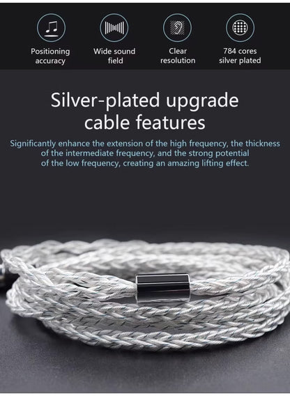 Z 784 Core Blue-Silver Mixed Silver-Plated Hi-Fi Audio Upgrade Cable, 3.5mm Plug, 2-Pin Connector, Low-Loss High-Purity Replacement Cable for KZ IEM Earphones