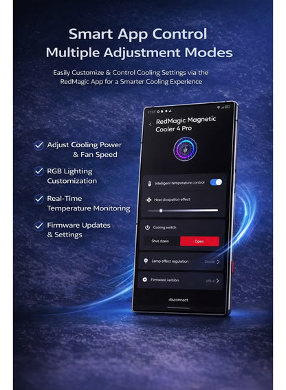 Phone Cooler RedMagic 4 Pro Magnetic Phone/Tablet Cooler –27W Ultra-Cooling Gaming Fan with Graphene Heatsink, Magnetic Mount – Cooling Fan For RedMagic Astra, Smartphones, Tablets, iPad & Steam Deck (Perfect for PUBG Mobile, COD & More)