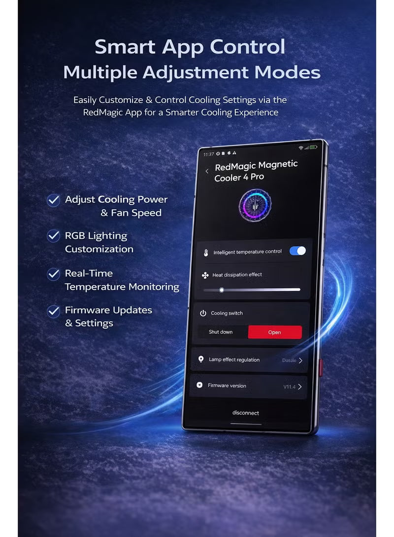 Phone Cooler RedMagic 4 Pro Magnetic Phone/Tablet Cooler –27W Ultra-Cooling Gaming Fan with Graphene Heatsink, Magnetic Mount – Cooling Fan For RedMagic Astra, Smartphones, Tablets, iPad & Steam Deck (Perfect for PUBG Mobile, COD & More)