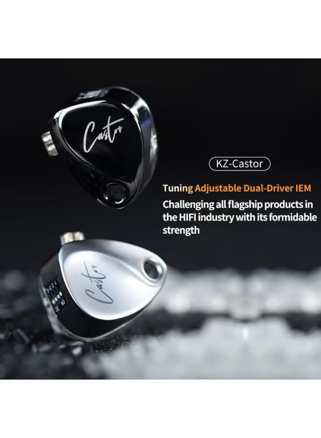 Z Castor IEM Harman Target Version With Improved Bass Version IEM In-Ear Earphones – Dual Dynamic Drivers (10mm + 8mm), Tunable Sound with 4 Adjustment Switches (16 Profiles), Noise Isolating, 3.5mm, 0.75mm 2-Pin, Gray With Mic - Bass Version