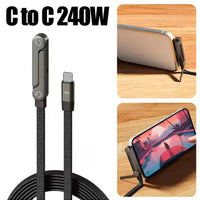 Basemo Phone Stand and Charger – 240W Ultra Fast Charging Type-C to Type-C Cable with Integrated Phone Stand, 2-in-1 Sideways Charger Braided PD Cable for iPhone, Redmagic, Samsung, Android, Tablets, Laptops & USB-C Devices