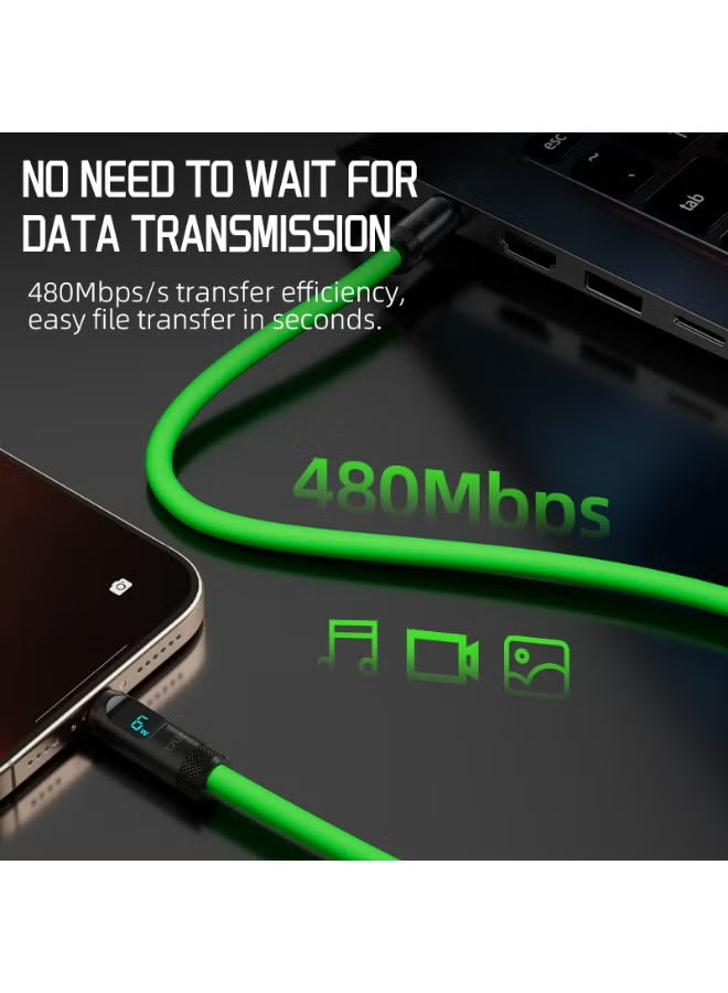 PIVA Intelligent 240W PD Super Fast Charging Type-C to Type-C Data Cable with Intelligent Digital Display, 1.5m Liquid Silicone Cable, 480Mbps High-Speed Data Transfer for Gaming, RedMagic, iPhone 15 & 17 Series, iPad Pro, Tablets and Laptops