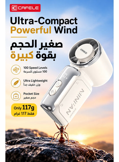CAFELE مروحة يدوية محمولة صغيرة ببطارية 3600mAh، مروحة توربو قابلة للشحن مع تبريد بأشباه الموصلات، 100 مستوى سرعة وشاشة رقمية، تدفق هواء قوي وشحن Type-C للسفر والمكتب والخروج والمكياج - زهري