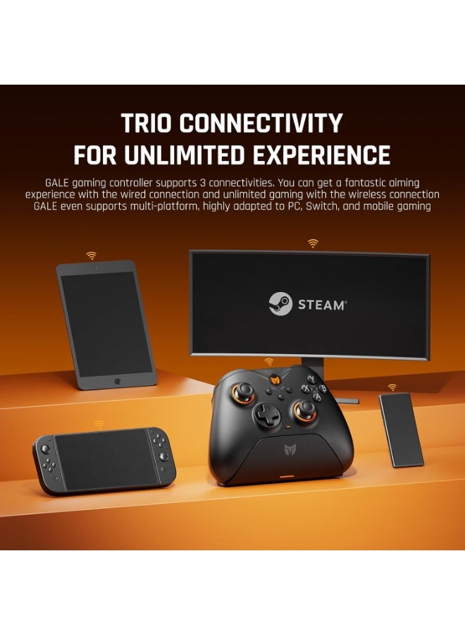 BIGBIG WON Gale Hall Gaming Controller, Wireless & Wired Gamepad, 2000-Level Precision Joysticks, 12-Bit ADC, Zero Dead Zone, Anti Stick Drift, 1000mAh Battery, Charging Dock, 2.4G Bluetooth, Gyroscope, Macro, for PC Switch iOS Android