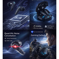 Machenike TH60 Gaming Earbuds TWS – Bluetooth 5.4, Ultra Low Latency Wireless Gaming AirPods, Dual Sound Modes (Gaming & Music), ENC Mic, IPX5 Water Resistant, Long Battery with Charging Case, USB-C Fast Charging – RedMagic, iPhone, iPad, Android, Samsung