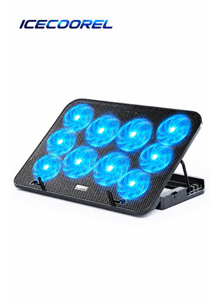 ICECOOREL 10-Fan Laptop Cooling Pad, Gaming Laptop Cooler Stand with 3500-4000 RPM High-Speed Quiet Fans, 5-Level Adjustable Height, Dual USB Ports, Anti-Slip Cooling Fan Stand for Laptops