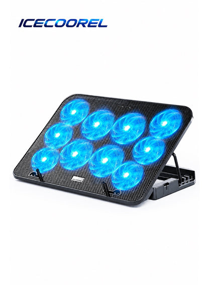 ICECOOREL 10-Fan Laptop Cooling Pad, Gaming Laptop Cooler Stand with 3500-4000 RPM High-Speed Quiet Fans, 5-Level Adjustable Height, Dual USB Ports, Anti-Slip Cooling Fan Stand for Laptops
