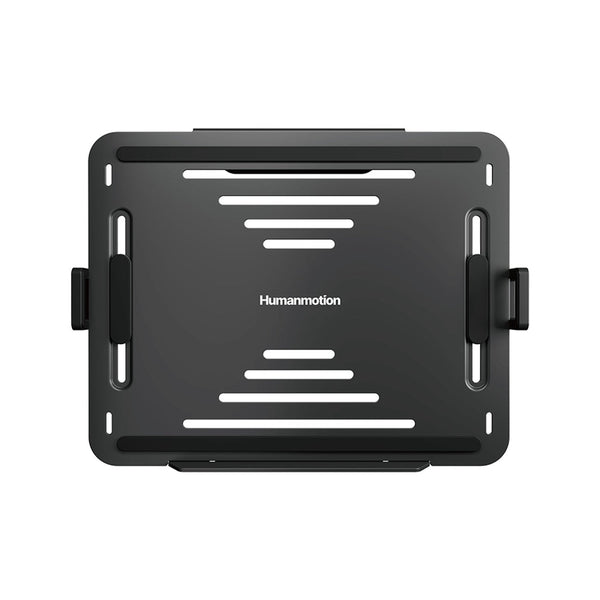 Humanex A80 Gaming Laptop Tray Holder for Monitor Arm and Desk Mount, VESA 75×75 / 100×100 Notebook Adaptor for 12–18″ Laptops, Adjustable Width, Ventilated Design, Fits Gaming Monitor Arms and Stands – ( Model A80 B – Black )