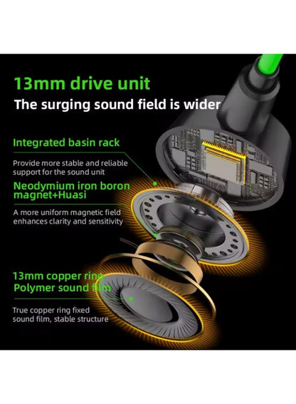 PIVA S6PRO Gaming Earphones With 27 PD Charging Port , APP Control, Built-in Sound Card, 3D Surround Sound, RGB Lighting, For iPhone, Redmagic, Samsung, Mobile, PC, PS5, PS4, Xbox Series X/s, Xbox One, Nintendo Switch - Type C Green