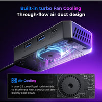 PLEXTONE GS6 Gen 2 USB-C 6-in-1 Gaming Docking Station Hub with Built-in Turbo Fan Cooling, 2K 120Hz & 4K 60Hz HDMI Output, PD 100W Fast Charging, Dual USB High-Speed Data, 3.5mm/USB/Type-C Audio Support – Compatible with iPad Pro, RedMagic, Samsung, OneP