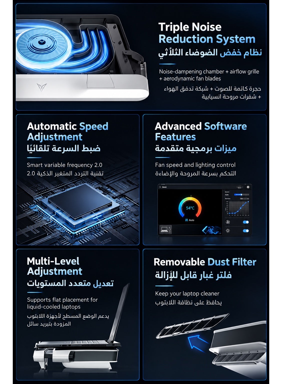 Gaming Laptop Cooler Flydigi BS2, High-Performance Laptop Cooling Pad for 15.6–21 Inch, Wind-Pressure Closed-Loop Turbo Fan up to 3000RPM, Intelligent Temperature Control, Low Noise, 4-Level Adjustable Stand for ASUS ROG, Alienware, Lenovo Legion