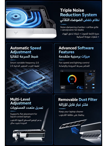 Gaming Laptop Cooler Flydigi BS2, High-Performance Laptop Cooling Pad for 15.6–21 Inch, Wind-Pressure Closed-Loop Turbo Fan up to 3000RPM, Intelligent Temperature Control, Low Noise, 4-Level Adjustable Stand for ASUS ROG, Alienware, Lenovo Legion