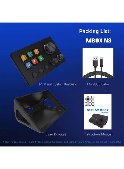 Mirabox N3 Stream Controller Deck V3, 6 Customizable LCD Keys, 3 Rotary Dials, 3