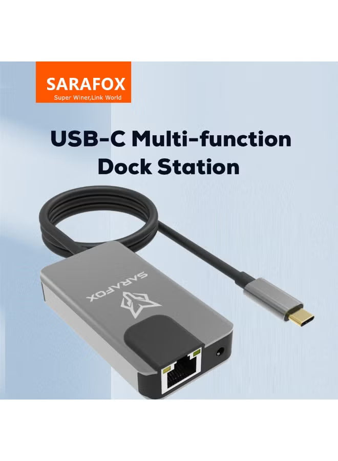 Sarafox 5-in-1 USB-C Gaming Docking Station & Hub Dongle with Gigabit Ethernet Adapter, Type-C to 3.5mm Audio, USB-A 3.1, 100W PD Fast Charging, Low-Latency Network for Gaming & Live Streaming – Compatible with RedMagic, iPad, iPhone 15/16/17 Series, Andr