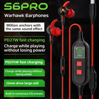 PIVA S6PRO Gaming Earphones With 27 PD Charging Port, APP Control, Built-in Sound Card, 3D Surround Sound, RGB Lighting, For iPhone, RedMagic, Samsung, Mobile, PC, PS5, PS4, Xbox Series X/s, Xbox One, Nintendo Switch - Type C Red