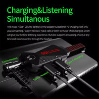 GS1 3-in-1 Mobile Gaming Sound Card USB-C to 3.5mm Headphone Jack Adapter Type C PD QC 60W Fast Charge Adapter Hi-Res Sound Card
