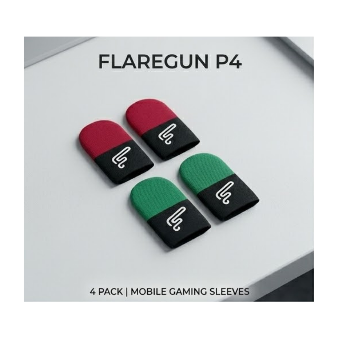 Flaregun P4 Gaming Finger Sleeves, Silver-Fiber Touchscreen Covers, Dual Colour 4-Pack (2× Black + Green and 2× Black + Red) for PUBG Mobile, Call of Duty Mobile, iPad and Tablet Gaming