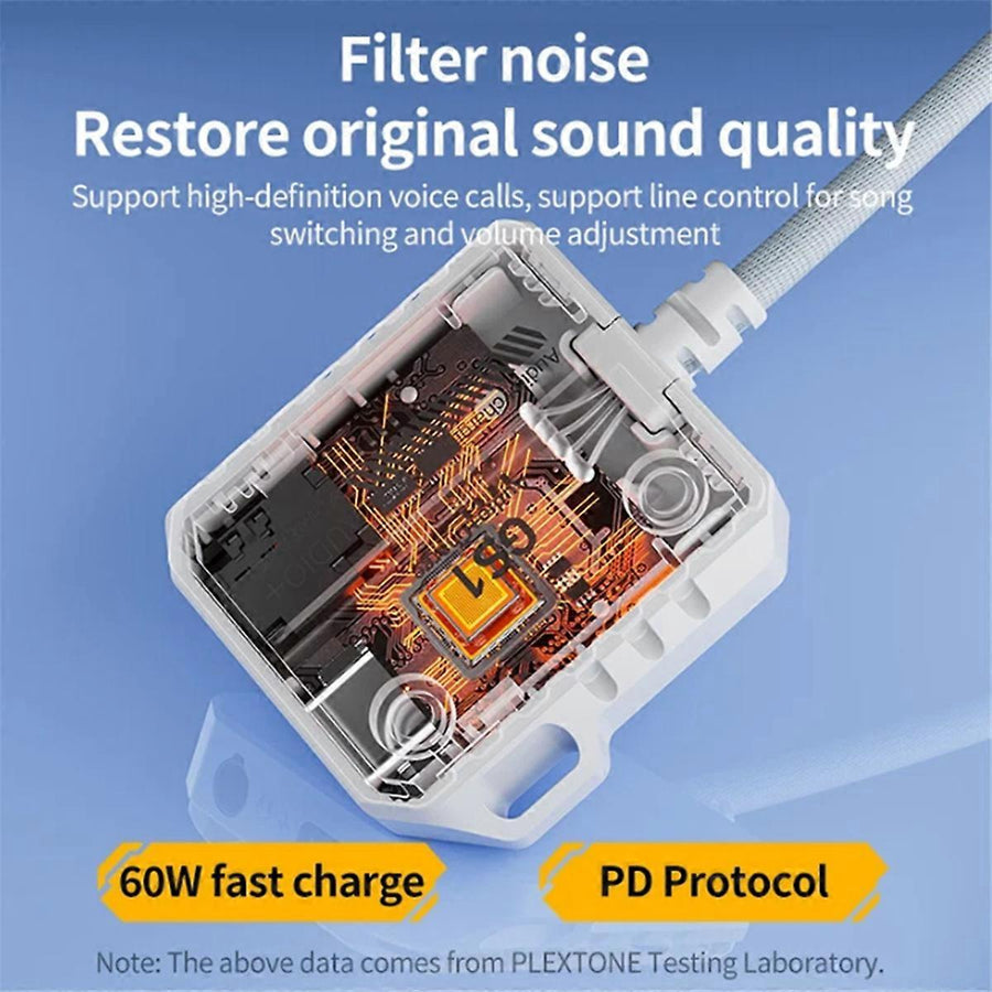 PLEXTONE GS1 2-In-1 Headphone Converter — 3.5mm + Type-C Interface, 60W Fast Charging for Mobile Phone
