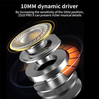 Linsoul KZ ZS10 PRO X ترقية 1DD+4BA Hybrid Driver HiFi داخل سماعات الأذن IEM مع لوحة حماية من خليط معدني، كابل 2Pin قابل للفصل مطلي بالفضة لمرحلة DJ الموسيقية (مع ميكروفون)