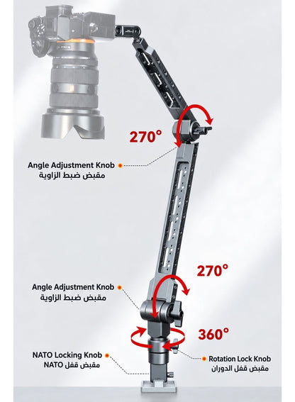 LEAPLIGHT Cantilever Overhead Mount, Professional Heavy-Duty 5KG Camera Desk Arm, Aluminum Articulating Boom Stand with 360°/270° Multi-Angle Adjustment, Arca Clamp & NATO Rail for DSLR, Mirrorless Camera, Phone, iPad, Overhead Shooting