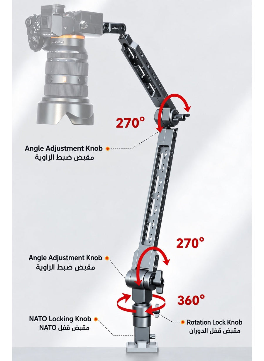 LEAPLIGHT Cantilever Overhead Mount, Professional Heavy-Duty 5KG Camera Desk Arm, Aluminum Articulating Boom Stand with 360°/270° Multi-Angle Adjustment, Arca Clamp & NATO Rail for DSLR, Mirrorless Camera, Phone, iPad, Overhead Shooting
