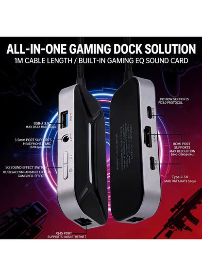 Sarafox XS6 Pro 6 in 1 Gaming Docking Station, USB C Multi-Function Hub with Phy