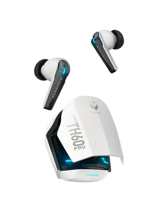 Machenike TH60 Pro Ai Gaming Earbuds TWS – Bluetooth 5.4, Ultra Low Latency, Wireless Gaming AirPods with ANC, Dual Sound Modes (Gaming & Music), ENC Mic, IPX5 Waterproof, USB-C Fast Charging – Compatible with RedMagic, iPhone, iPad, Android, Samsung